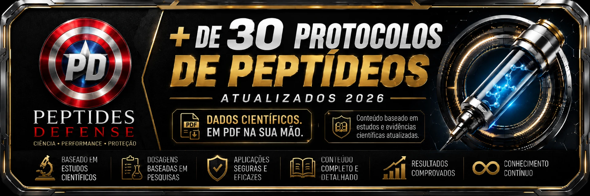 Mais de 30 protocolos de peptídeos atualizados 2026 em PDF — Peptides Defense
